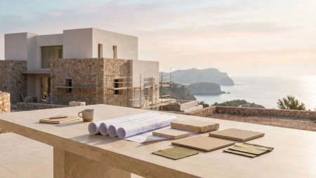 Buying an off-plan property in Ibiza with contemporary architecture and project documents.